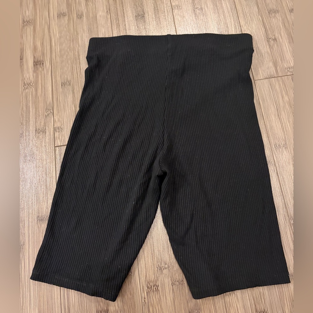 Black Ribbed Biker Shorts